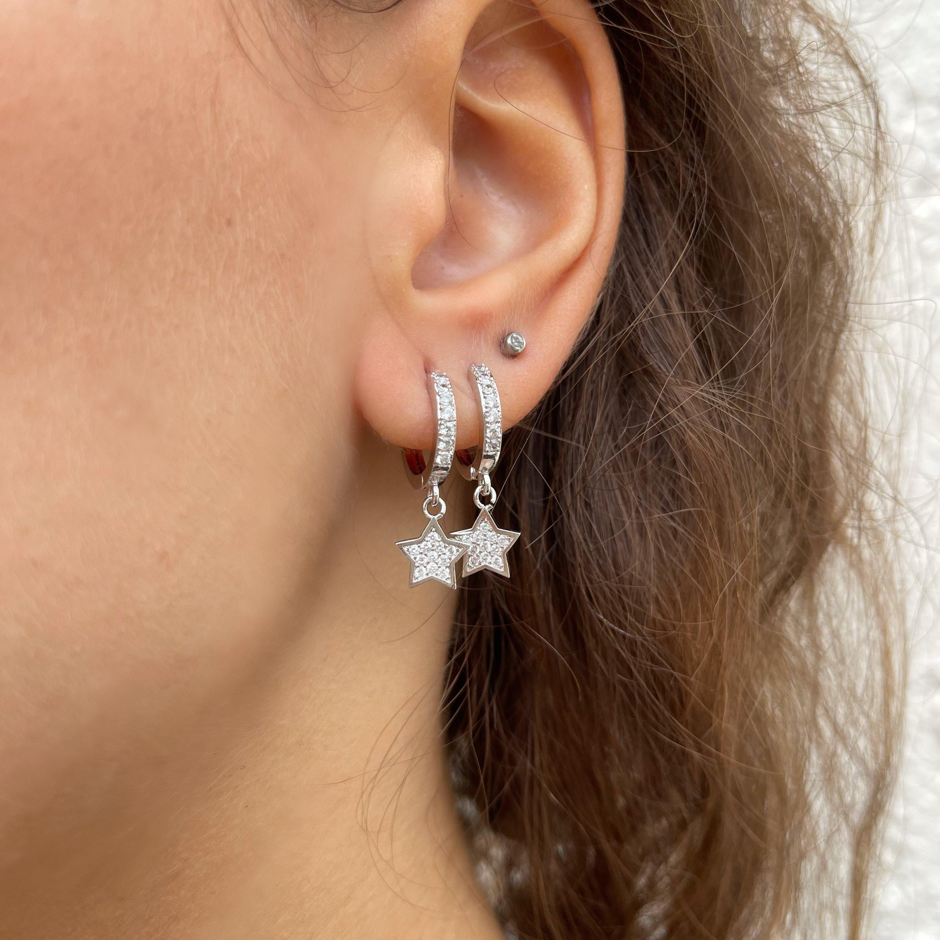 2 Paia Orecchini A Stella Con Zirconi - Foderi Per Orecchie Non Perforati, Regalo Per Donne E Ragazze