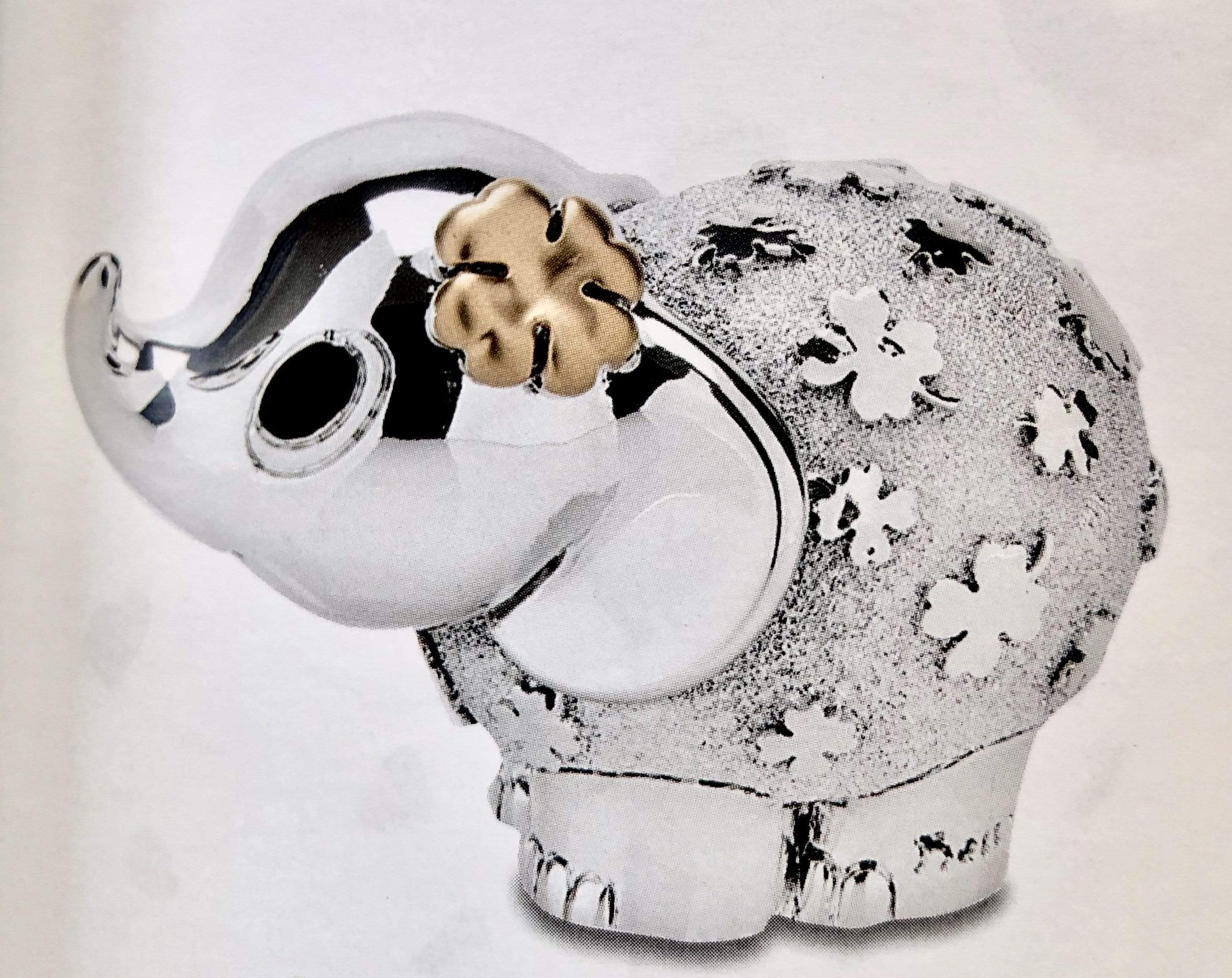 Elefantino della fortuna argento con quadrifoglio oro - Soffio Jewels