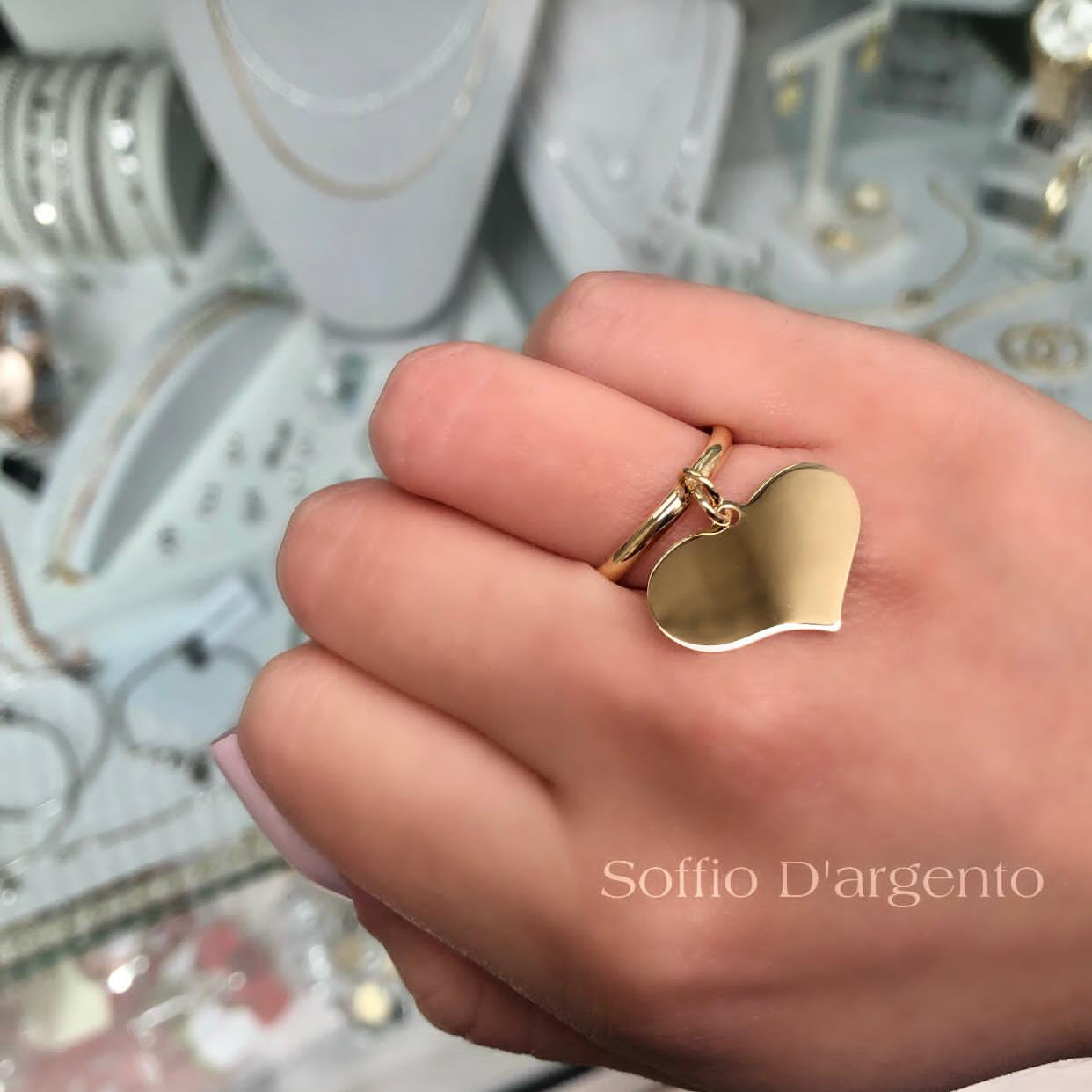 Anello con cuore pendente - Soffio Jewels