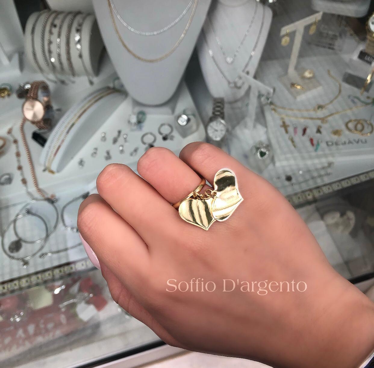 Anello a 2 cuori pendenti - Soffio Jewels